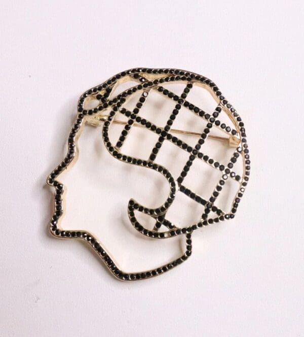 5856 Madam Coco Portrait Elegant Black Rhinestone Massive Brooch