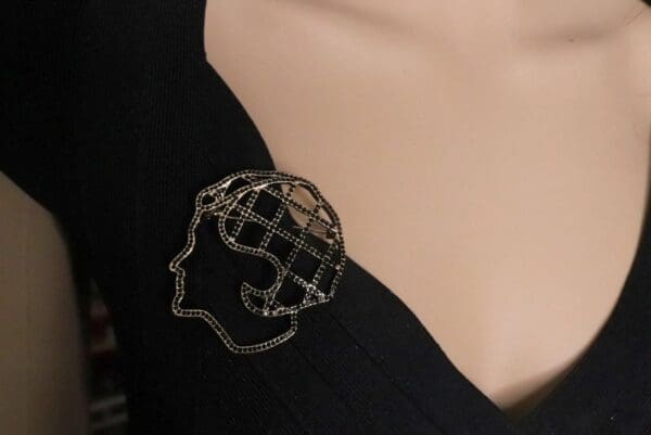 5856 Madam Coco Portrait Elegant Black Rhinestone Massive Brooch - Image 3