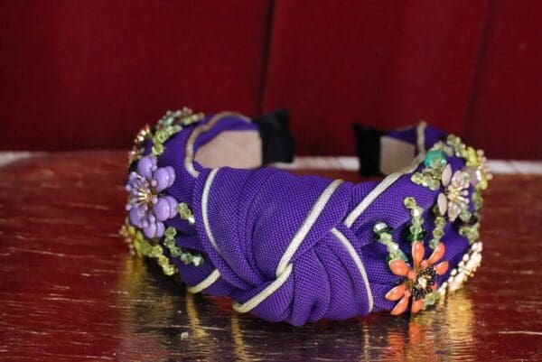 6047 Baroque Flower Beaded Knot Purple Elegant Headband - Image 4
