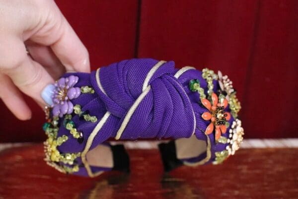 6047 Baroque Flower Beaded Knot Purple Elegant Headband - Image 7