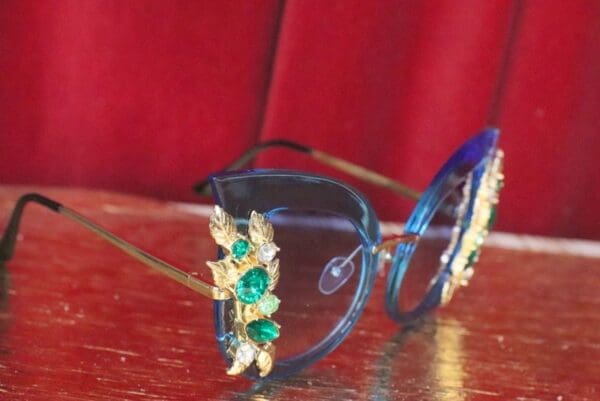 5619 Baroque Elegant Embellished Blue Butterfly Sunglasses - Image 2