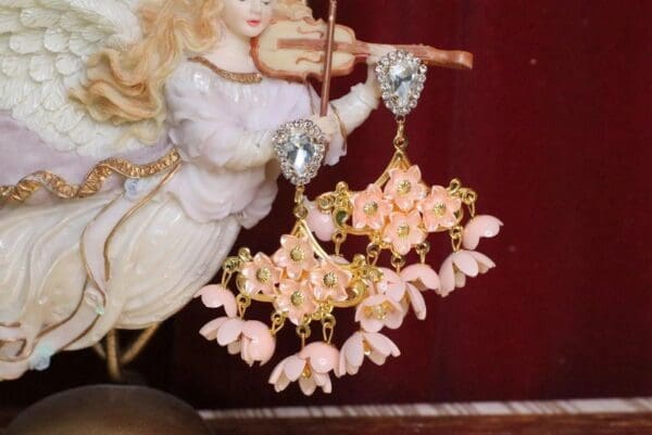 6151 Baroque Runway Dangle Flowers Crystal Studs Earrings - Image 3
