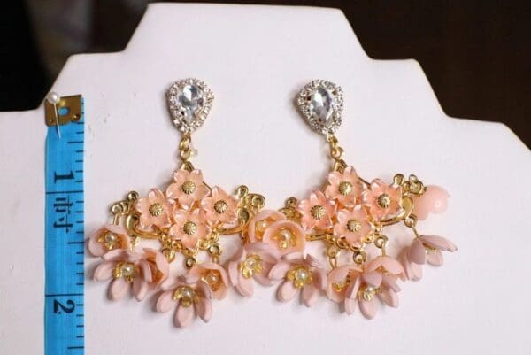 6151 Baroque Runway Dangle Flowers Crystal Studs Earrings - Image 7