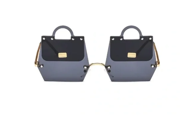 A pair of sunglasses with a black bag on top.