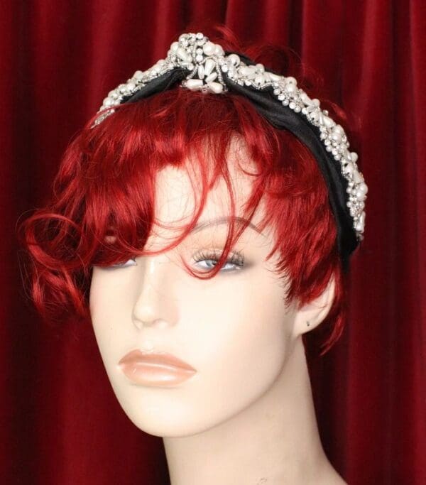 6177 Baroque Pearl Bow Beaded Black Headband - Image 5