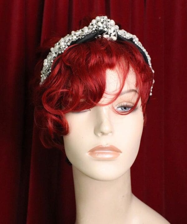 6177 Baroque Pearl Bow Beaded Black Headband - Image 6