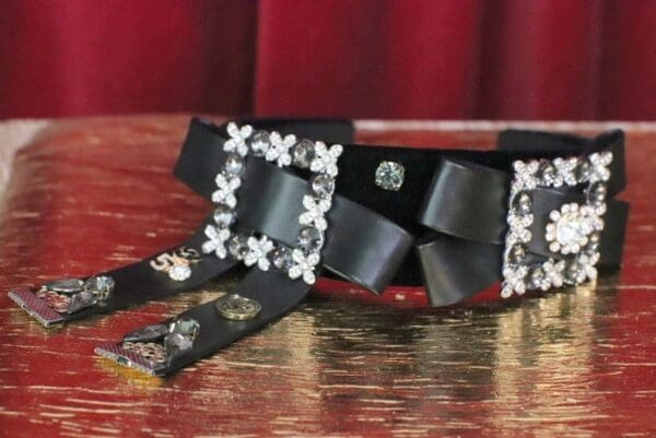 6198 Baroque Runway Leather Bow Crystal Headband - Image 5
