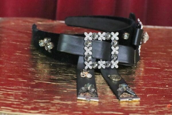 6198 Baroque Runway Leather Bow Crystal Headband - Image 6