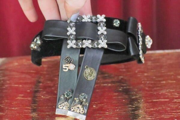 6198 Baroque Runway Leather Bow Crystal Headband - Image 7