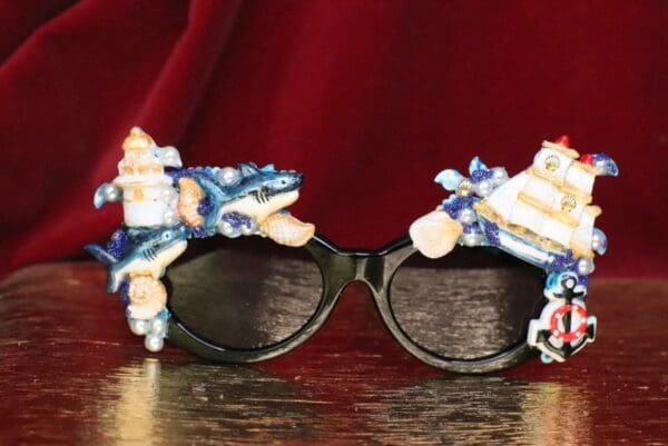 SOLD! 6332 Nautical Sharks Ship Embellished Sunglasses