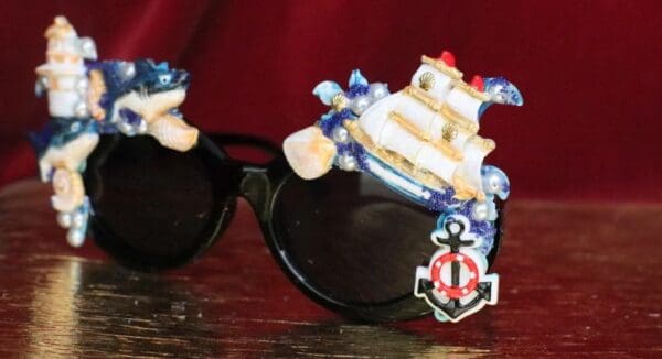 SOLD! 6332 Nautical Sharks Ship Embellished Sunglasses - Image 7