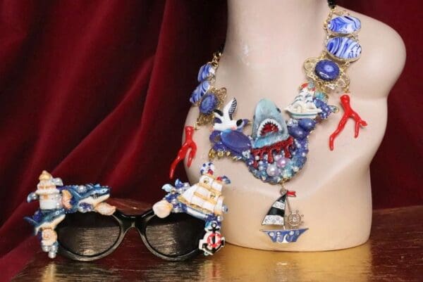 SOLD! 6332 Nautical Sharks Ship Embellished Sunglasses - Image 3