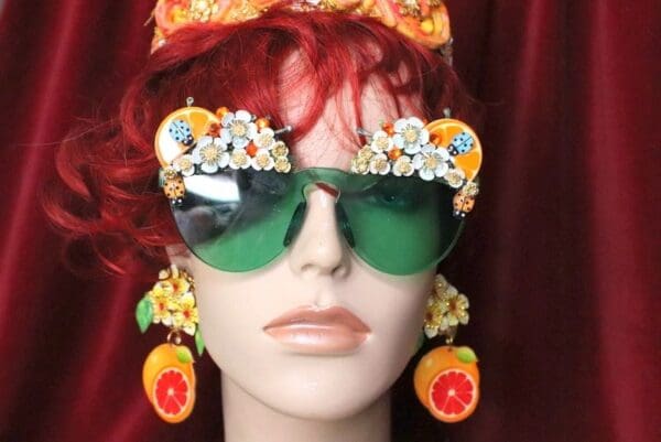 SOLD! 6347 Baroque Sicilian Orange Fruit Hand Painted Embellished Sunglasses - Image 5