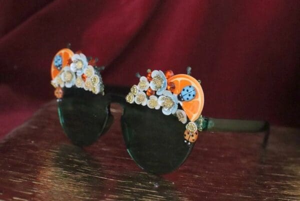 SOLD! 6347 Baroque Sicilian Orange Fruit Hand Painted Embellished Sunglasses - Image 8