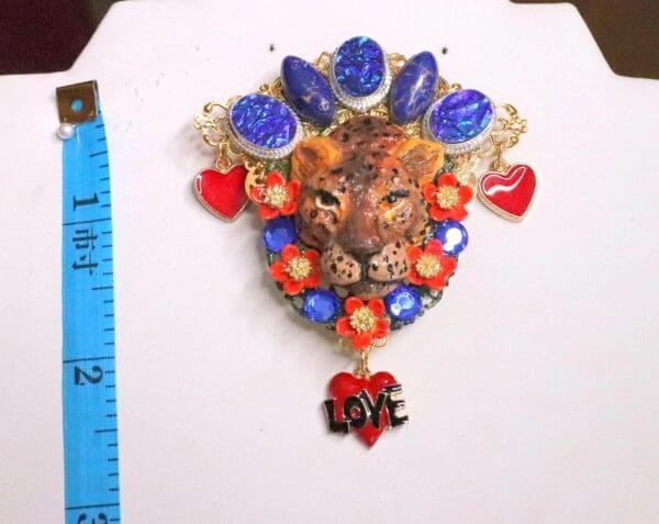 SOLD! 6406 Baroque Art Jewelry Hand Painted Leopard Genuine Turquoise Opal Huge Brooch - Image 7