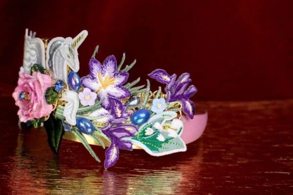 6410 Baroque Art Jewelry Unicorn Flower Aplliques Fancy Headband - Image 2