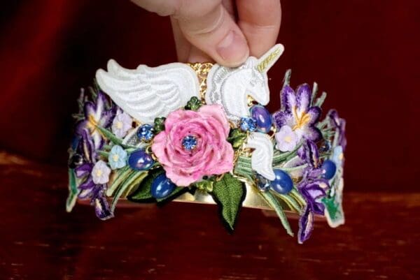 6410 Baroque Art Jewelry Unicorn Flower Aplliques Fancy Headband - Image 3