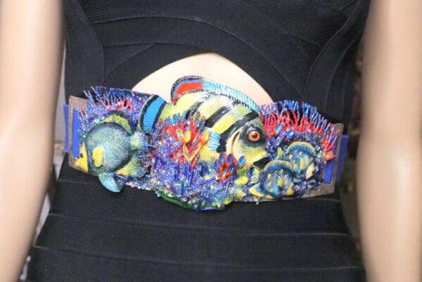SOLD! 6488 Art Jewelry Nautical Hand Painted Fish Coral Reef Waist Belt Size S, L, M - Image 2