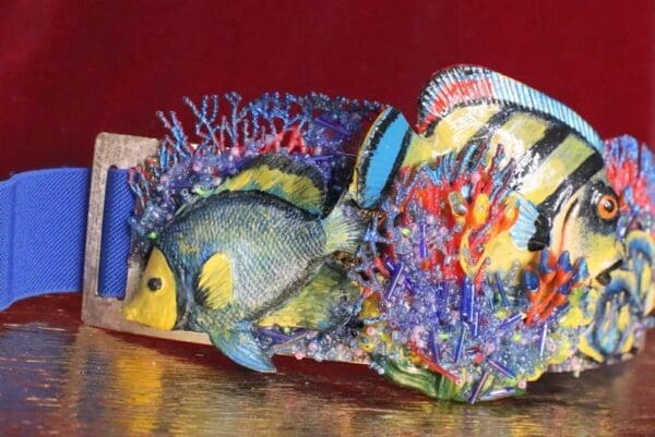 SOLD! 6488 Art Jewelry Nautical Hand Painted Fish Coral Reef Waist Belt Size S, L, M - Image 6