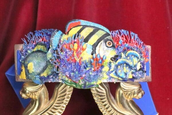 SOLD! 6488 Art Jewelry Nautical Hand Painted Fish Coral Reef Waist Belt Size S, L, M