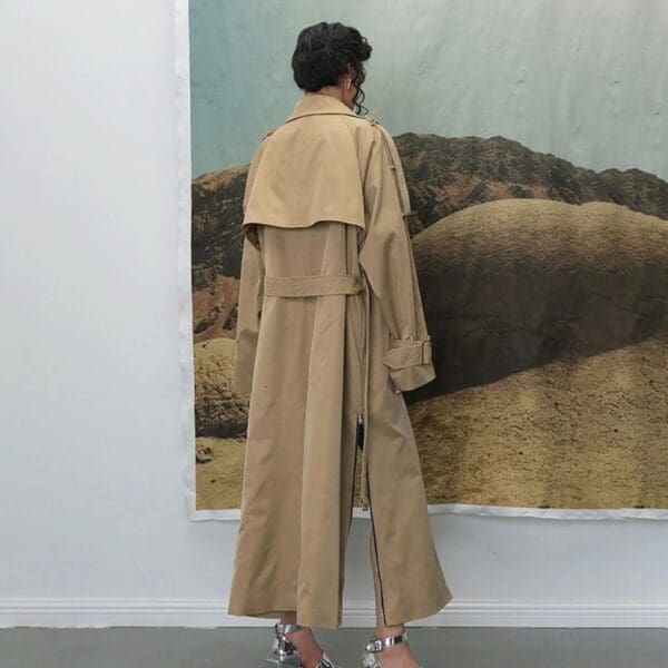 6558 New-Yorker Grunge Oversized Camel Irregular Trench-coat - Image 2
