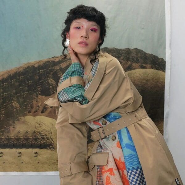6558 New-Yorker Grunge Oversized Camel Irregular Trench-coat - Image 3