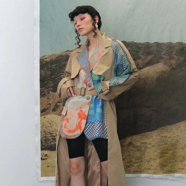 6558 New-Yorker Grunge Oversized Camel Irregular Trench-coat - Image 4