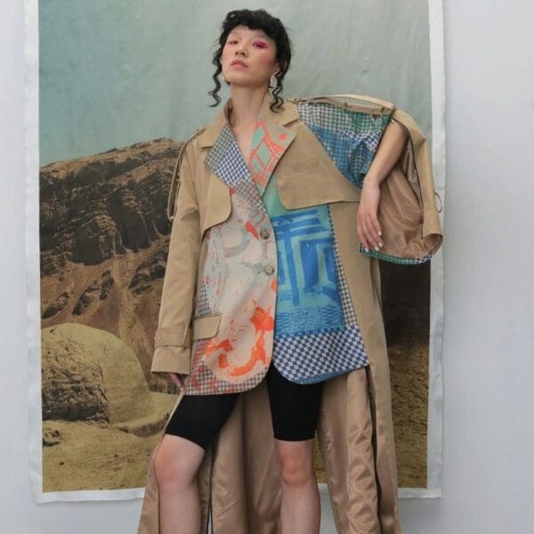 6558 New-Yorker Grunge Oversized Camel Irregular Trench-coat - Image 6