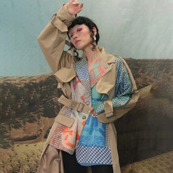 6558 New-Yorker Grunge Oversized Camel Irregular Trench-coat - Image 7