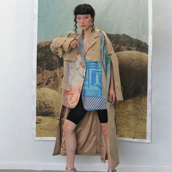 6558 New-Yorker Grunge Oversized Camel Irregular Trench-coat - Image 8