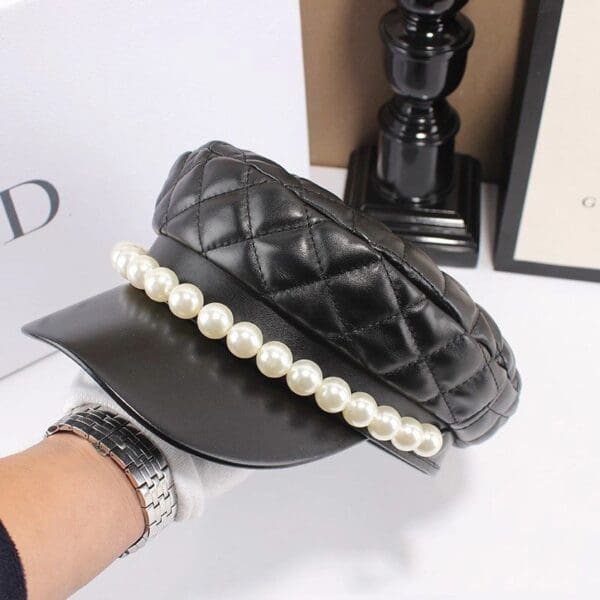 6623 Runway 2019 PU Faux Leather Pearl Visor Buttons Black - Image 2