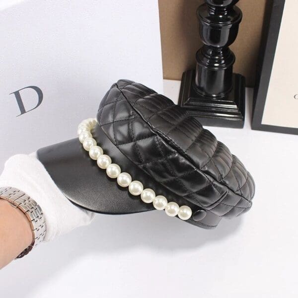 6623 Runway 2019 PU Faux Leather Pearl Visor Buttons Black - Image 3