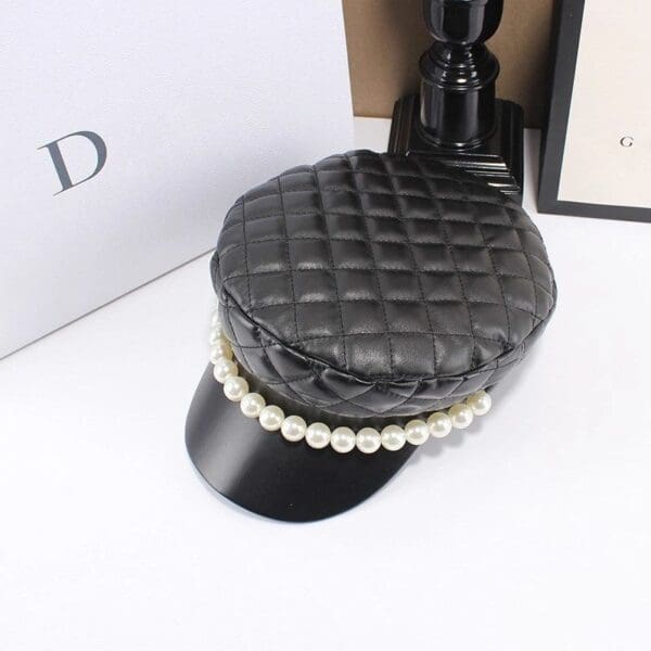 6623 Runway 2019 PU Faux Leather Pearl Visor Buttons Black - Image 7