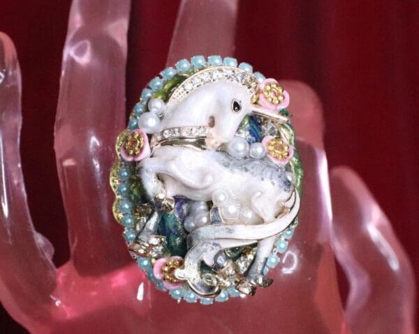 SOLD! 6633 Genuine Huge Agate Unicorn Cocktail Adjustable Ring - Image 6