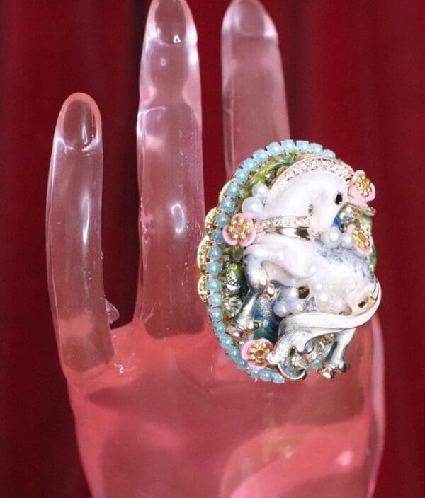 SOLD! 6633 Genuine Huge Agate Unicorn Cocktail Adjustable Ring - Image 7