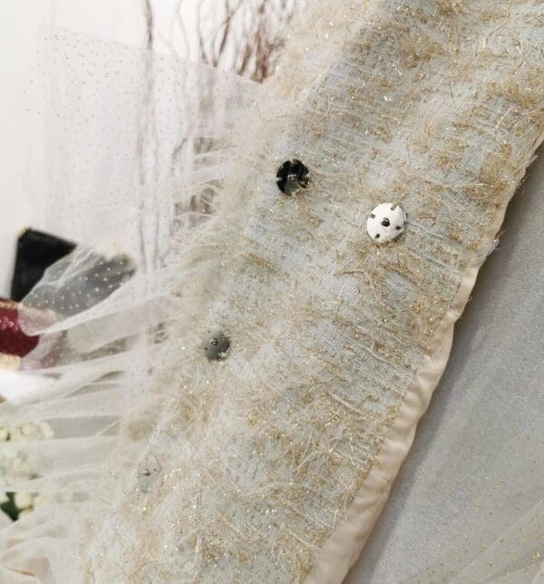 6695 Runway 2020 Tweed Coco Gold Thread Buttons Trench Coat - Image 3