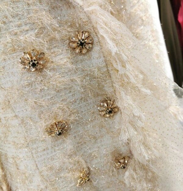 6695 Runway 2020 Tweed Coco Gold Thread Buttons Trench Coat - Image 7