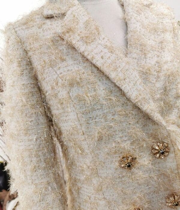 6695 Runway 2020 Tweed Coco Gold Thread Buttons Trench Coat - Image 8