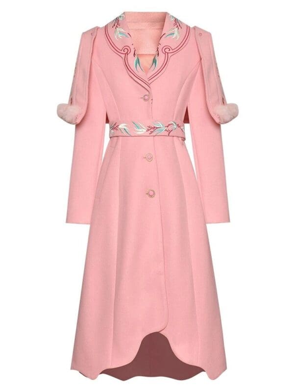 6732 Runway 2020 Baroque Floral Embroidery Wool Blend Victorian Coat - Image 4