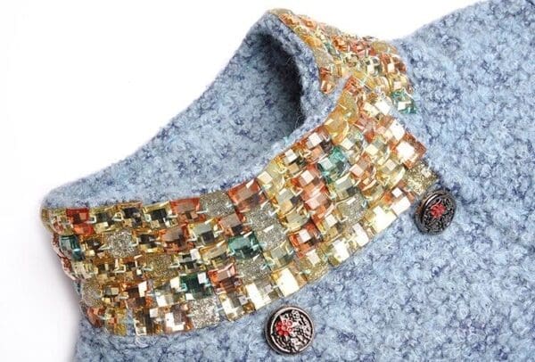 6735 Runway 2020 Embellished Festive Wool Blend Coat - Image 3