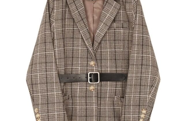 6810 2020 Check Brown Oversize Blazer - Image 2