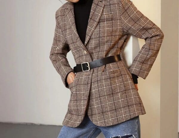 6810 2020 Check Brown Oversize Blazer