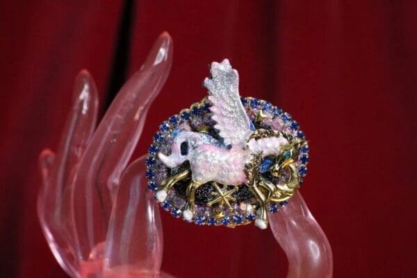 SOLD! 6841 Genuine Huge Agate Pegasus Cocktail Adjustable Ring - Image 3