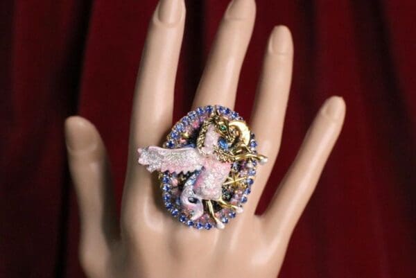 SOLD! 6841 Genuine Huge Agate Pegasus Cocktail Adjustable Ring - Image 5
