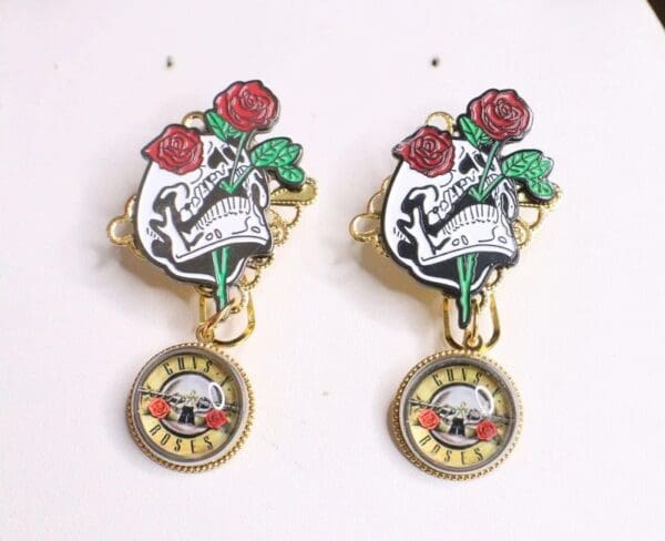 6856 Baroque Enamel Scull Gun n Roses Studs Earrings