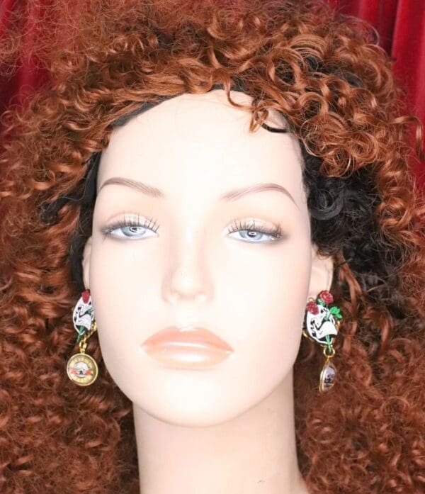 6856 Baroque Enamel Scull Gun n Roses Studs Earrings - Image 6