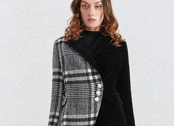 6874 Runway 2020 Plaid Tweed/ Velvet Blazer - Image 2