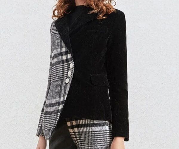 6874 Runway 2020 Plaid Tweed/ Velvet Blazer - Image 3