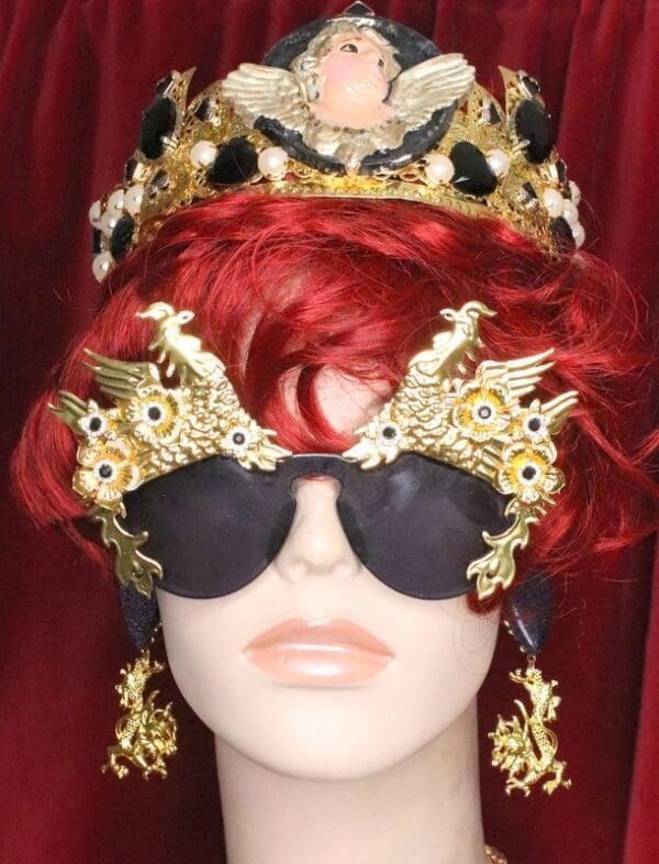 7150 Baroque Gold Asian Peacock Embellished Sunglasses - Image 4