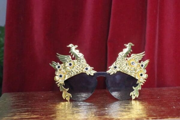 7150 Baroque Gold Asian Peacock Embellished Sunglasses - Image 7